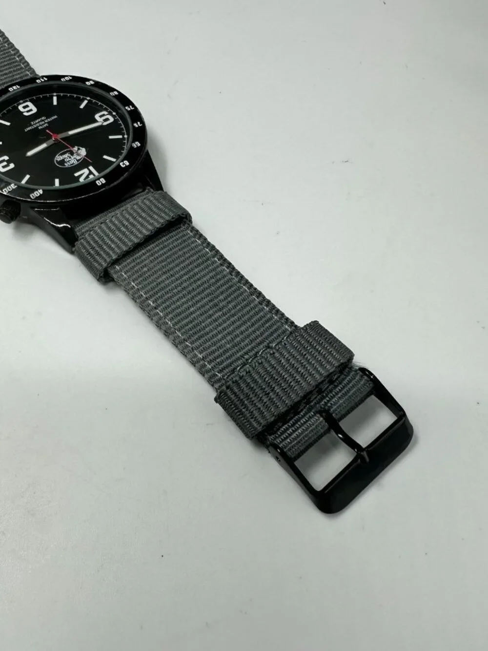Bass Pro Shops Watch Men Black Dial 46MM Grey Canvas Band New Battery 9